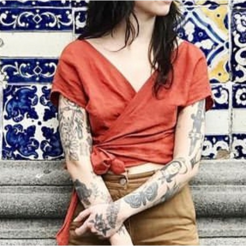 Frond Linen Wrap Top